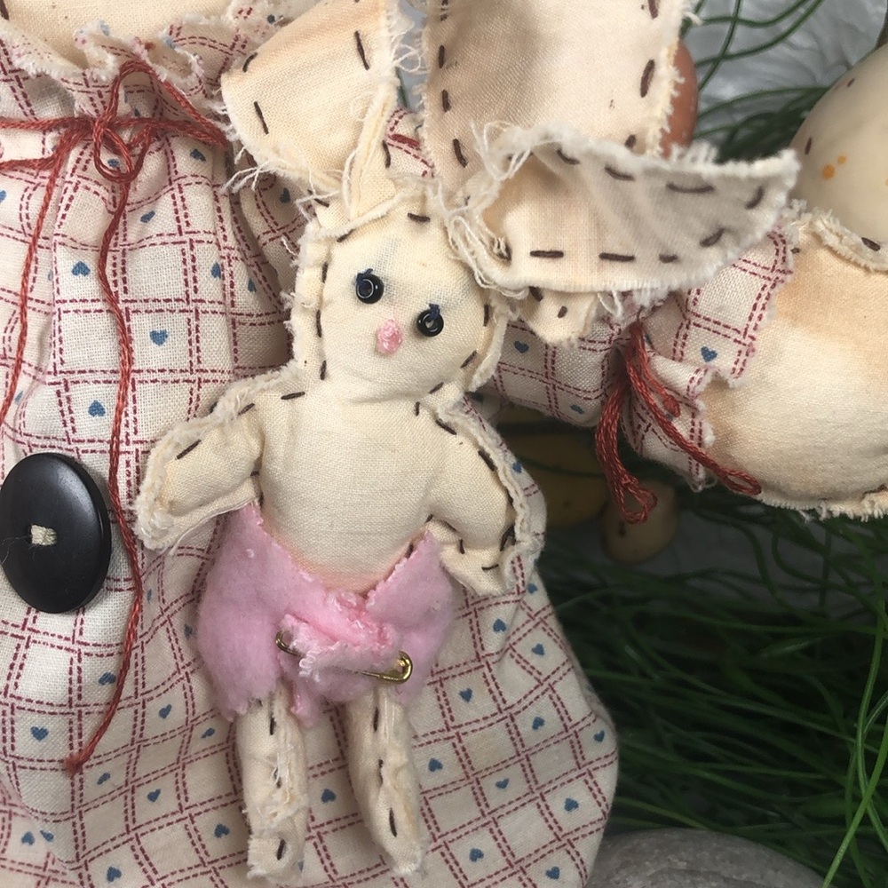 Bunny Rabbit Doll w/ Baby Farmhouse Handmade Distressed Rustic Rabbit Doll - Picture 6 of 12